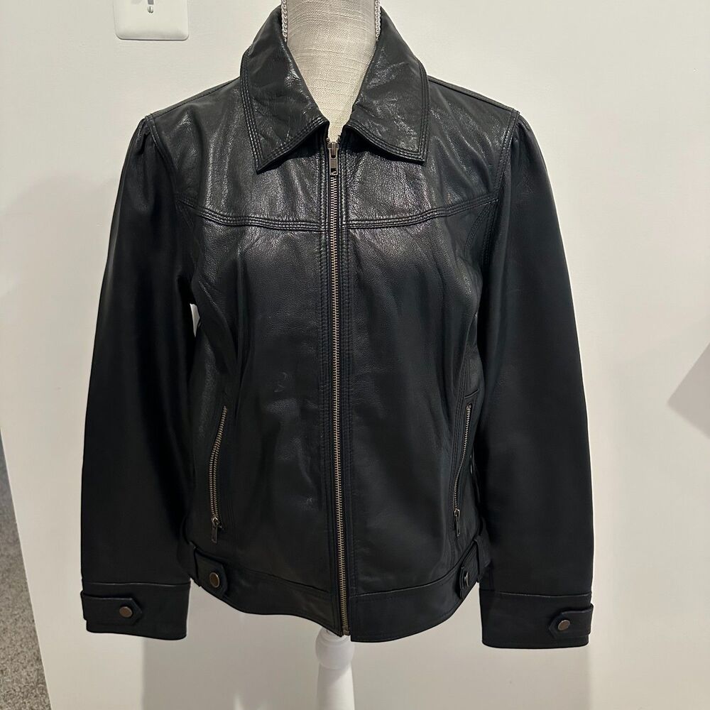 Caslon 100% Leather Jacket Women's Medium - Black - Pristine Condition SEE DESC